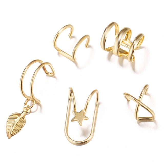 5-piece set of ear clips fashion gold